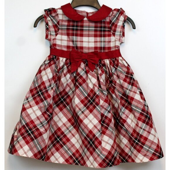2012 Gymboree Holiday Memories Red White Plaid Dress sz 5T Shiny Lined Bow Cute - Picture 1 of 9